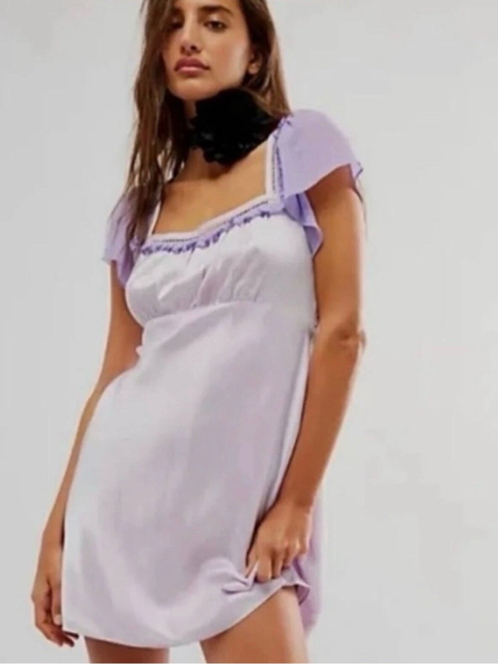 NWT Free People Violet Visions Slip Mini Dress Satin Purple Ruffle - Picture 2 of 16